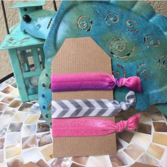 Sunset Pink & purple set of elastic hair ties - Picture 2 of 2